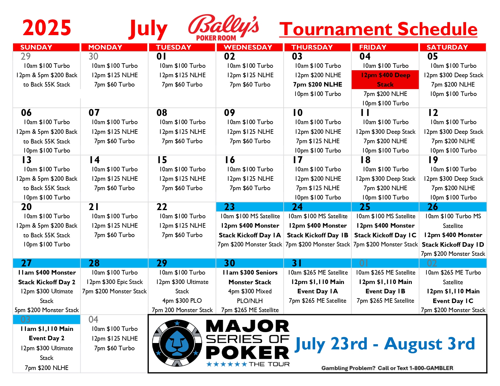 a calendar with red and blue text