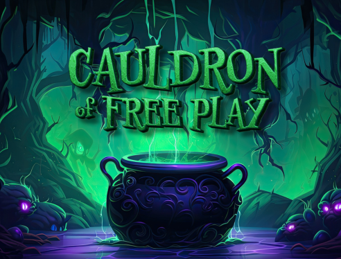 A cauldron on a green and purple background