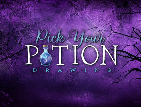 a purple background with text and a bottle