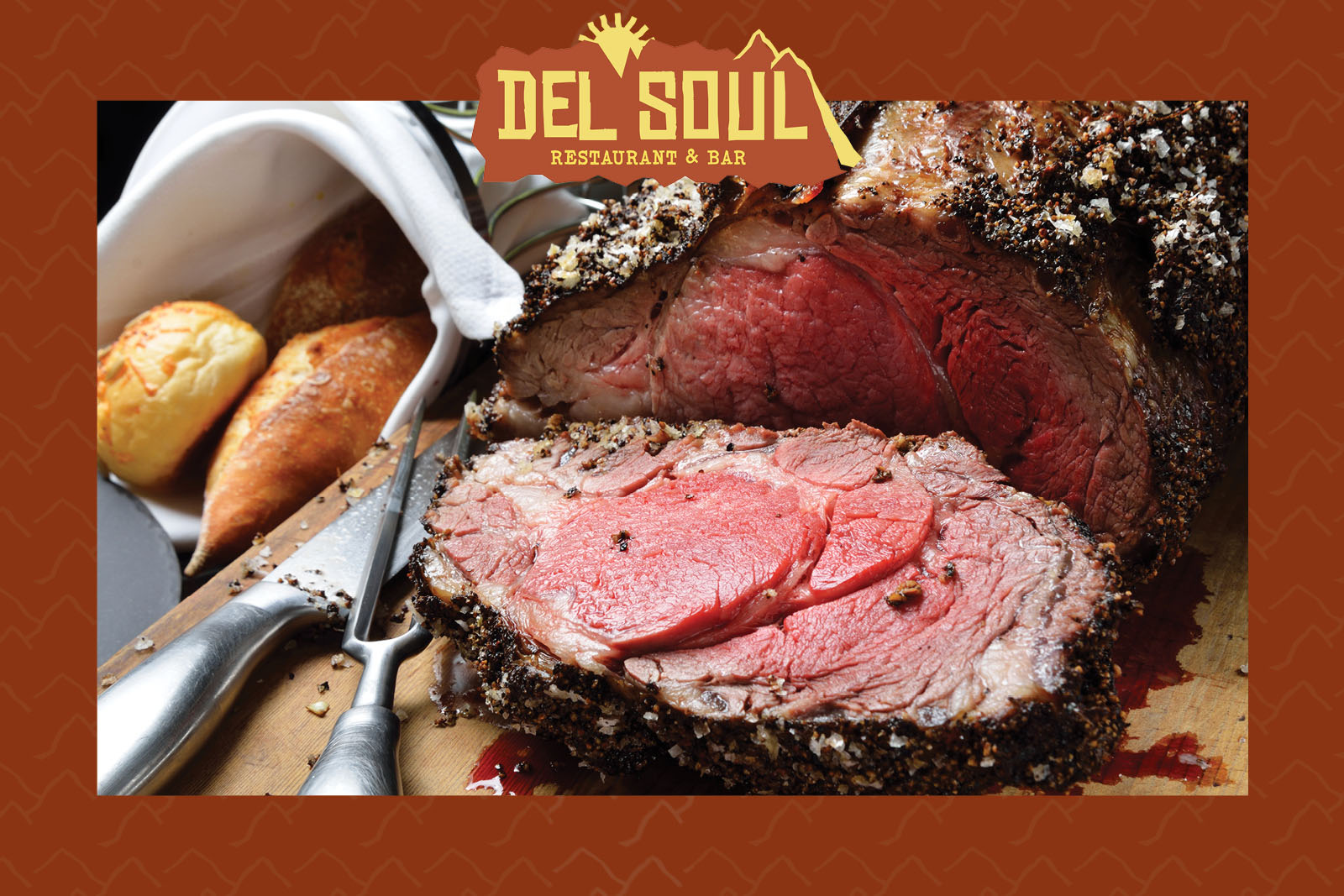Prime rib on a cutting board