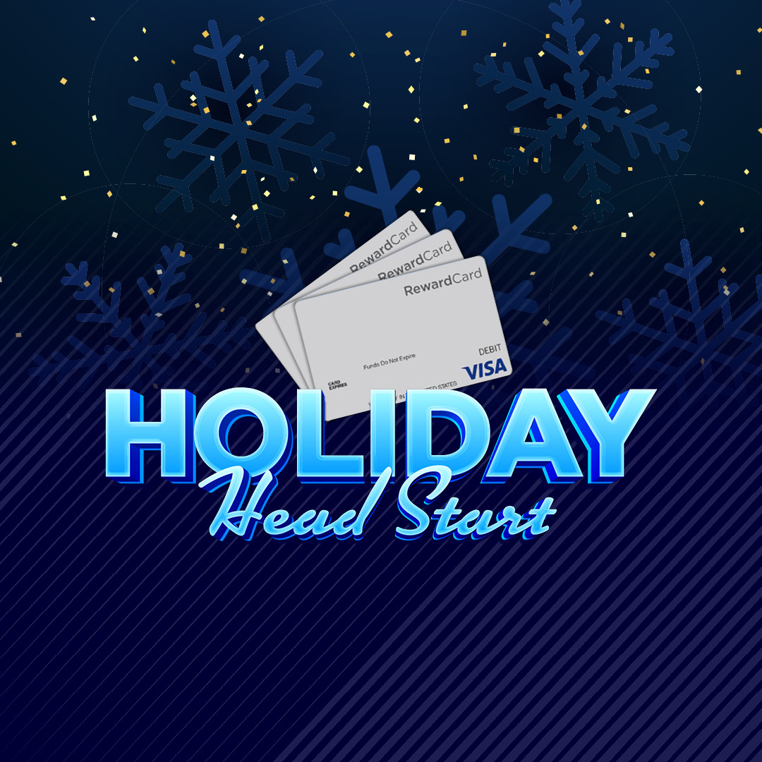 a card with a credit card and snowflakes