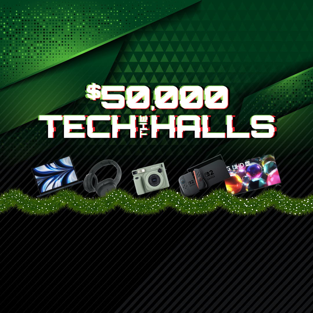 a green and black background with a few electronics on it