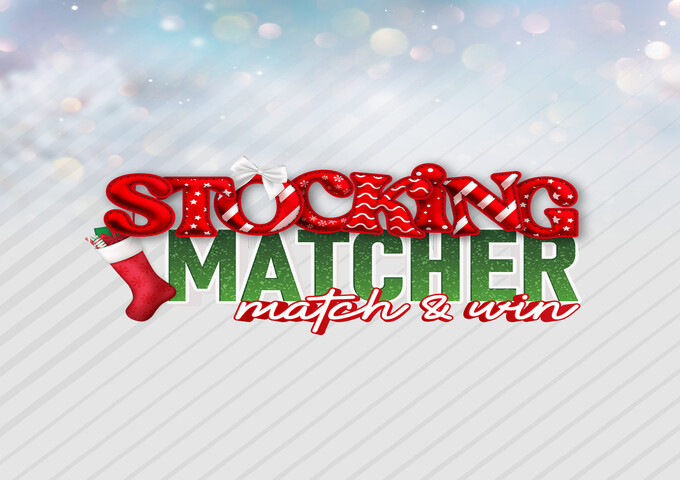 a red and green text with white bows and a stocking